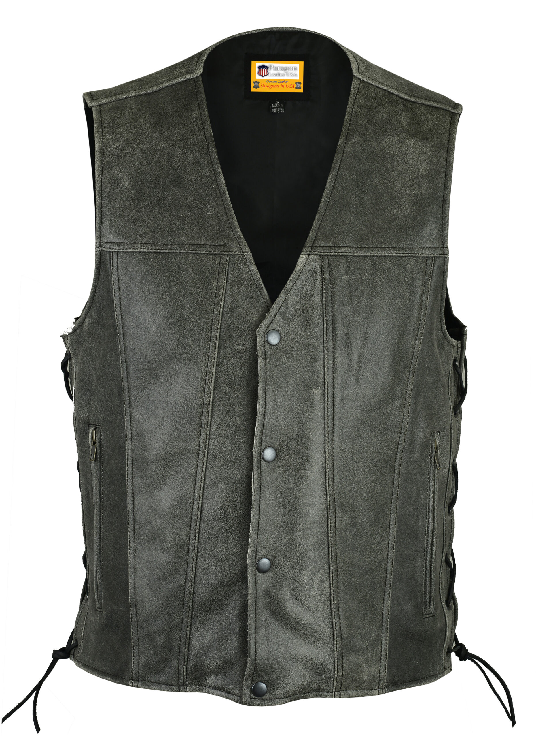 DS105V Men's Gray Single Back Panel Concealed Carry Vest - Paragon Leather