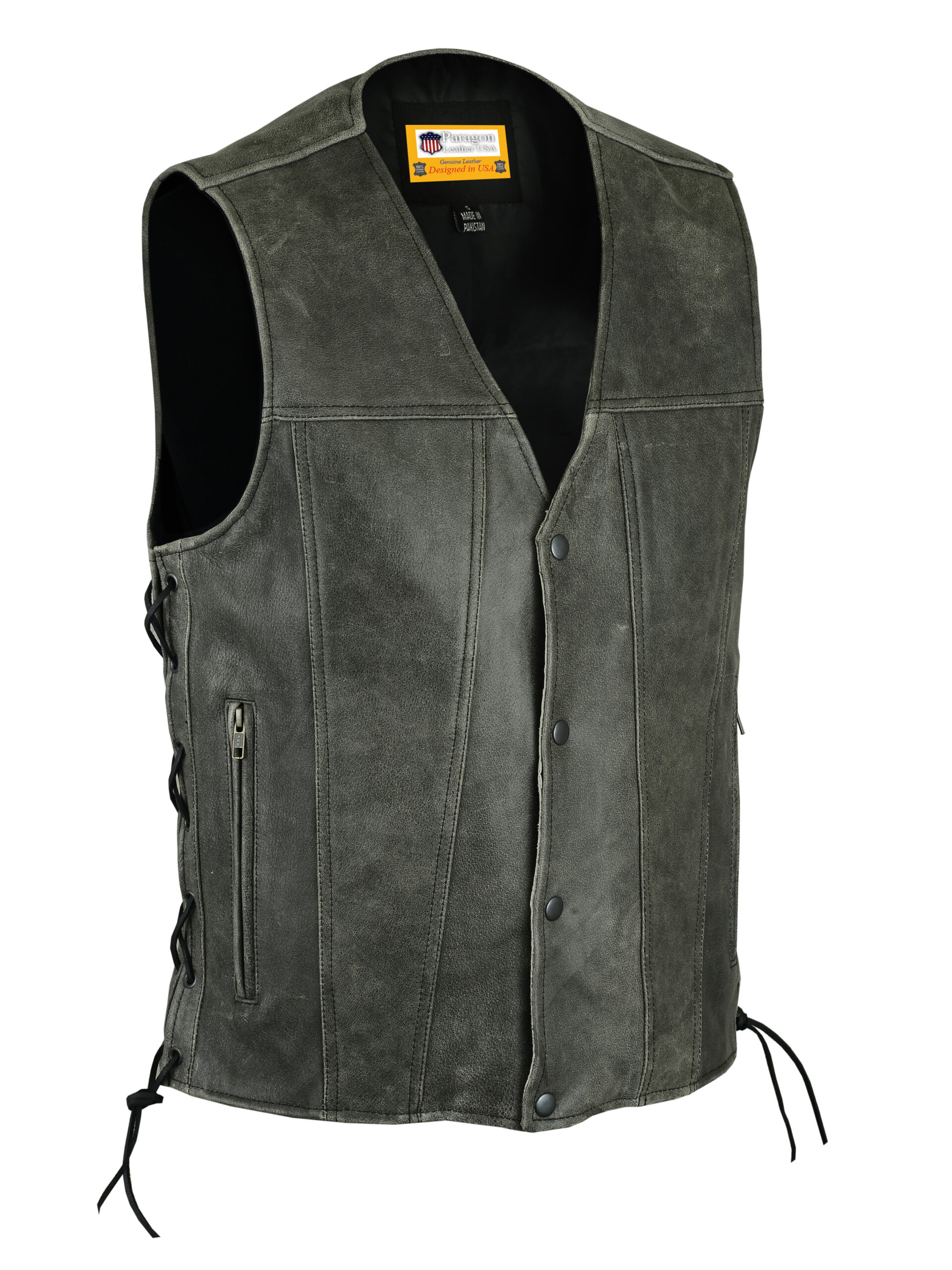 DS105V Men's Gray Single Back Panel Concealed Carry Vest - Paragon Leather